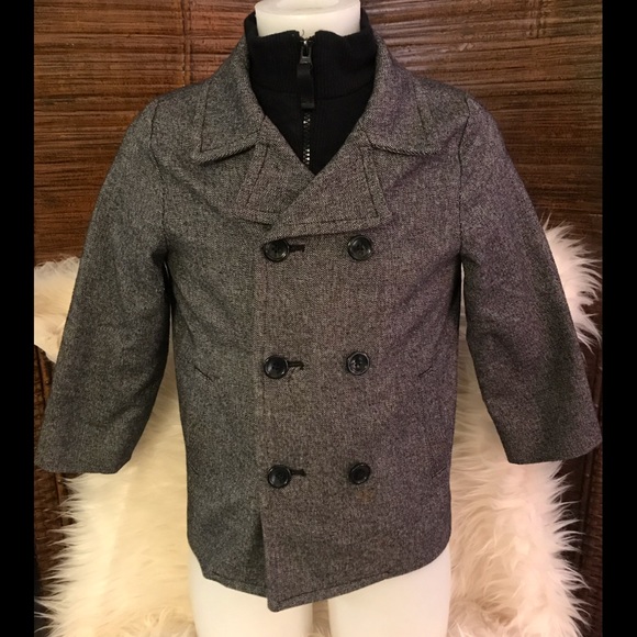 Boys Double Ted Short Wool Coat Stylish Pea